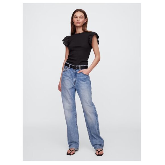 GAP Ribbed Eyelet Flutter Sleeve T-Shirt - Picture 3 of 10